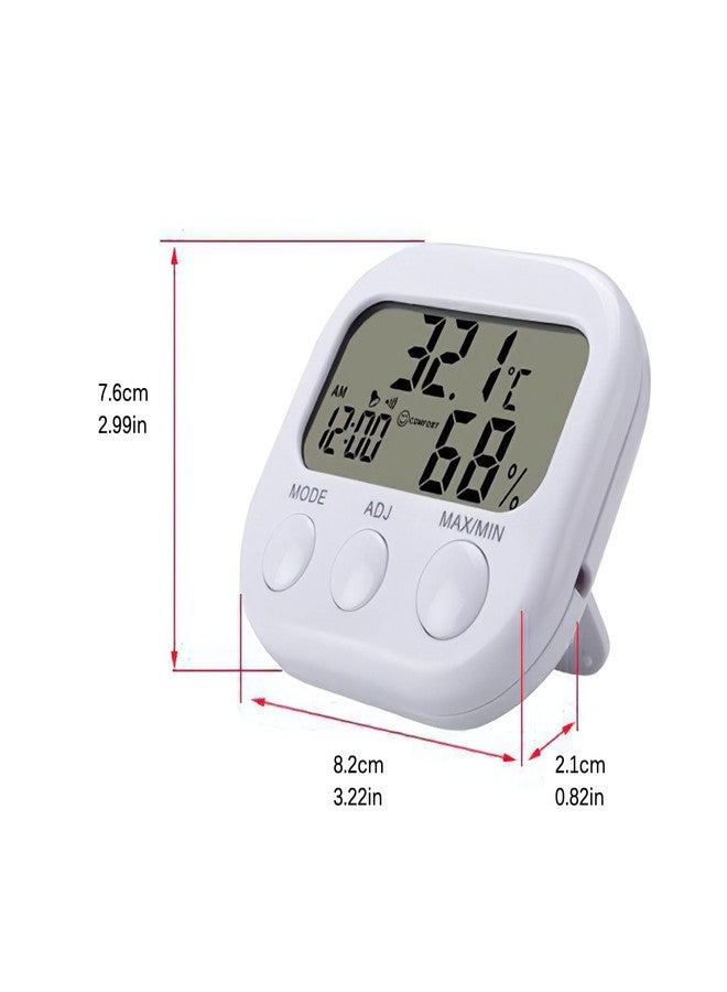 ريس 52 مقياس حرارة ورطوبة رقمي بشاشة LCD، مزود بساعة، مثالي للاستخدام في المكتب أو المنزل. - Image 3